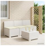 vidaXL Dvosjedni vrtni sofa s jastucima u ratan izgledu 3-sjedalo PP - Bijela 3 x sredina s kremastim jastučićem | shoptok.hr