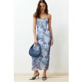 Trendyol Blue Strapless Collar Lace Printed Knitted Dress Cene