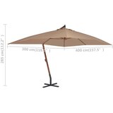  Konzolni vrtni suncobran s drvenim stupom 400x300 cm smeđesivi | shoptok.hr