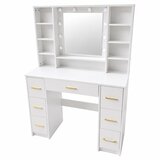 LEAN 31854 velik toaletni stol s LED ogledalom, policami in predali 140 × 100 × 40 cm – bela Cene