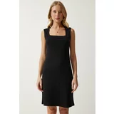 Happiness İstanbul Women's Black Square Neck Thick Strap Knitted Dress