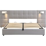 Lumor Oblazinjena postelja 180x200 cm iz lana, z USB, brezžičnim polnjenjem, LED in letvičastim okvirjem - siva, (22151129) | Shoptok.si