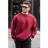 Madmext Claret Red Crew Neck Oversized Men's Branded Basic Sweatshirt 6048