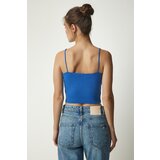  Women's Blue Corded Knitwear Crop Cardigan Suit | shoptok.hr