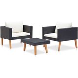 Poli 3-dijelna vrtna garnitura od poliratana s jastucima crna | shoptok.hr
