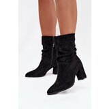 Boto Women's Ankle Boots with Ruching Heeled Warm Black Amelise | Shoptok.si