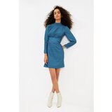 Trendyol multicolored waist detailed stand collar dress cene