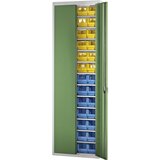 mauser Skladiščna omara z odprtimi skladiščnimi posodami, VxŠxG 2150 x 680 x 280 mm, dve barvi, korpus črn, vrata siva, 52 posod | Shoptok.si