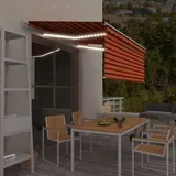 Ročno zložljiva tenda s senčilom LED 3,5x2,5 m oranžna in rjava