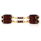 SuperLove Deluxe Leather Handcuffs Wine Red Cene