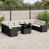 Maison Chic Seti vrtnega pohištva - Vrtna garnitura - Vrtni pohištvo set 11-delna z blazinami črn poli ratan, (21815162) | Shoptok.si