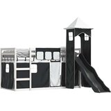 Krevet na kat s toboganom i zavjesama bijelo-crni 90 x 200 cm | Eponuda.com