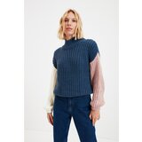 Trendyol Petrol Stand Collar Color Block Knitwear Sweater Cene