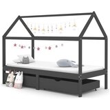  Otroški posteljni okvir s predali temno siva borovina 90x200 cm | Shoptok.si