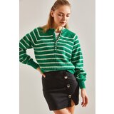 Bianco Lucci Women's Charmed Striped 11 Button Knitwear Sweater Cene