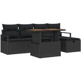 vidaXL 6-dijelni set vrtnih sofa s jastučićima Crni poli ratan, 2-sjedalna vrtna sofa s pohranom i jastučićima Crni poli ratan | shoptok.hr