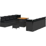 vidaXL 11-dijelni Vrtni Sofa Set s Jastučićima Crni Poli Ratan Akacija, 2-sjedni Vrtni Sofa s Odlaganjem i Jastučićima Crni Poli Ratan, 3-dijelni Vrtni Set za Jelo s Jastučićima Crni Poli Ratan Akacija Cijene