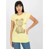 Fashion Hunters Light yellow fitted T-shirt with teddy bear application