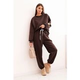 Kesi Włoski Ladies' set with a loose sweatshirt and pants with the inscription LOVE brown | shoptok.hr