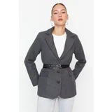 Trendyol Gray Belted Regular Lined Woven Blazer Jacket