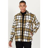 AC&Co / Altınyıldız Classics Men's Mustard-black Oversize Wide Cut Buttoned Collar Pocket Checkered Lumberjack Winter Shirt Jacket Cene