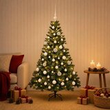  Umjetno božićno drvce s kuglicama 120 cm 150 LED lampica - Zelena 120 cm s LED žaruljama i bijelim kuglicama | shoptok.hr