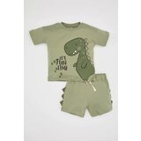Defacto Baby Boy Dinosaur Printed Cotton 2 Piece T-Shirt Shorts Set cene
