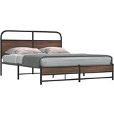 vidaXL Kovinski posteljni okvir brez vzmetnice rjavi hrast 160x200 cm | Shoptok.si