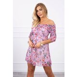Kesi Shoulder dress with a floral pattern in purple color | Shoptok.si