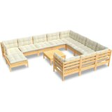  12-dijelna vrtna garnitura od borovine s krem jastucima Krema | Shoptok.si
