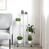  Stalak za cvijeće 4 kata s kotačima 44x23x80 cm bijeli željezni | shoptok.hr