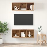 vidaXL Zidni TV ormari s policom Zidne s pohranom 2 pcs Staro drvo 37 x 37 x 107.5 cm | shoptok.hr