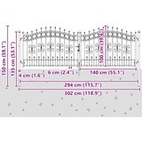  Vrata za ogradu KAMPEN s kopljem na vrhu crna 302 x 100 cm čelična | shoptok.hr