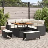vidaXL 8-delna vrtna sofa garnitura z blazinami Črna Poly ratan Akacija | Shoptok.si