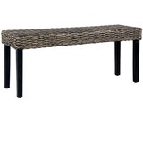  Klupa crna 110 cm prirodni ratan kubu i masivno drvo mahagonija | shoptok.hr