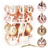 springos Rose Gold plastične božične kroglice 24 kosov. 6 cm okraski za božično drevo 4 modeli božičnih okraskov za jelko, (21638188) | Shoptok.si