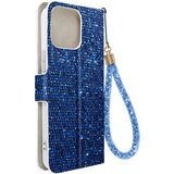 AVIZAR Ovitek z blešcicami za iPhone 14 Pro, vgrajena denarnica, Disco Glam Edition - modra, (20938268) Cene