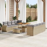 vidaXL 11-delni vrtni set za sedežne garniture z blazinami Bež Poli Rattan Akacija | Shoptok.si