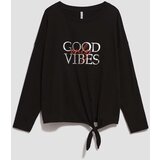 Marisse Black Blouse With An Inscription And Ties | shoptok.hr
