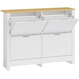 Nesta Ozka omarica za čevlje, 4 prekucni predali za 8–16 parov čevljev, bela+naravna, 105x26x80 cm, prostorsko varčna shramba, (5000493117) | Shoptok.si