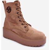 VINCEZA Suede Boots on Massive Platform Wedge Heel Beige Lavica | Shoptok.si