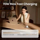 Prime 70W GaN zidni brzi punjač, 3-porta (2x USB-C i 1x USB-A) crni