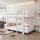 Möbrio Otroška pogradna postelja 90x200 cm - z lestvijo in ograjo - preprosta zasnova - bela, (22060357) | Shoptok.si