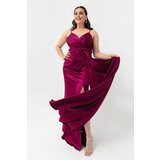 Lafaba Women's Plum Plus Size Long Satin Evening Dress & Prom Dress | Shoptok.si