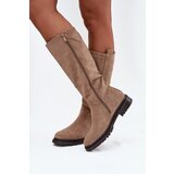 Boto Women's insulated flat-heeled eco suede boots Dark beige Delyssa | Shoptok.si