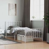 vidaXL Kovinski posteljni okvir z vzglavjem in vznožjem bel 90x200 cm | Shoptok.si