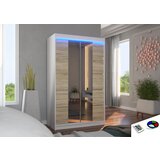 ADRK Klizni ormar GENUA 120 s ogledalom i LED rasvjetom, 120 cm - BIJELA-SONOMA HRAST | shoptok.hr