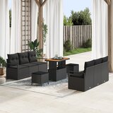 vidaXL 9-delni vrtni sofa set z blazinami črn poli ratan akacija, 2-sedežna vrtna sofa z blazinami črna poli ratan, 3-delni vrtni jedilni set z blazinami črn poli ratan akacija | Shoptok.si