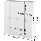 Kondela Garderobna omara, štirivratna, bela, KORNY | Shoptok.si
