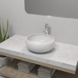 vidaXL Umivalnik z enoročno armaturo keramika okrogli bele barve, (21409134) | Shoptok.si